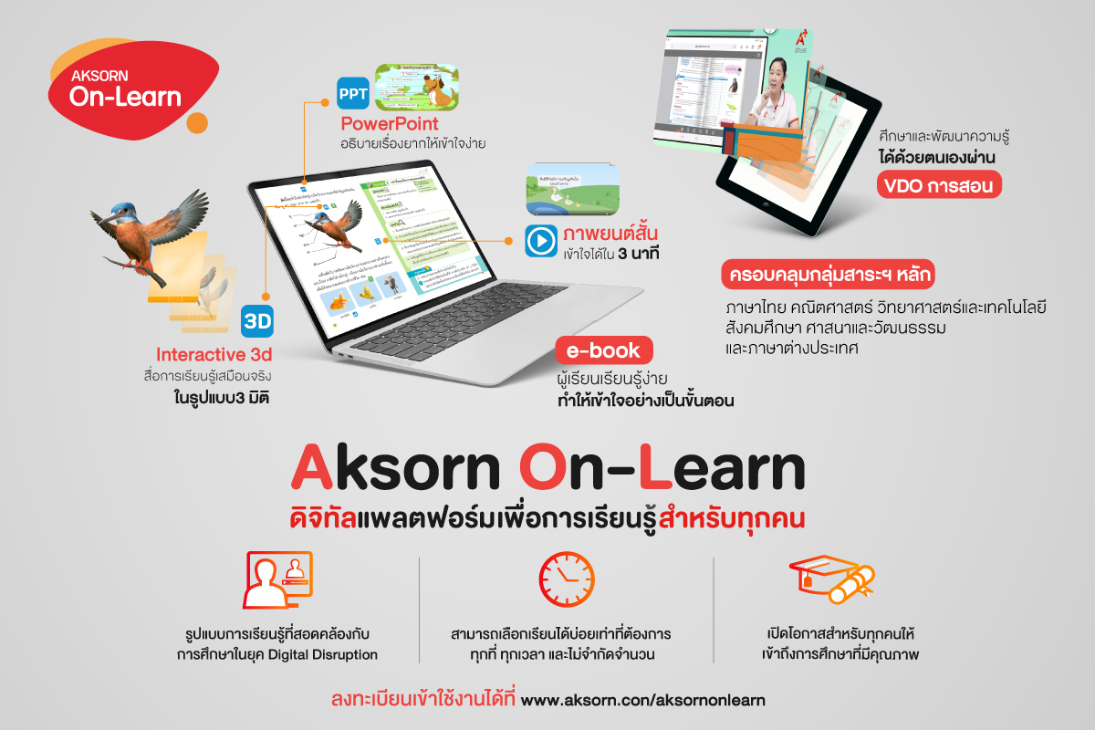 “Aksorn On-Learn” ห้องเรียนออนไลน์ จากอักษร เอ็ดดูเคชั่น ดิจิทัลแพลตฟอร์มเพื่อการเรียนรู้สำหรับทุกคน