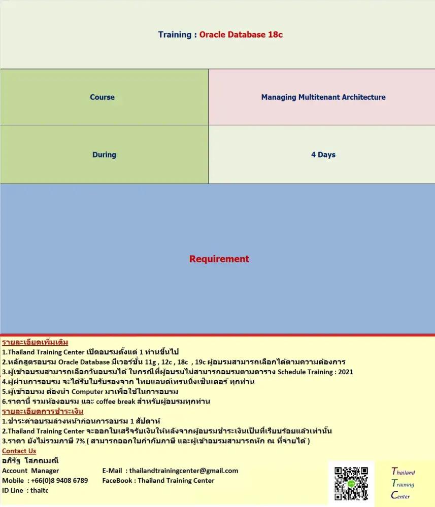 เปิดอบรมหลักสูตร Oracle Database 18c : Managing Multitenant Architecture