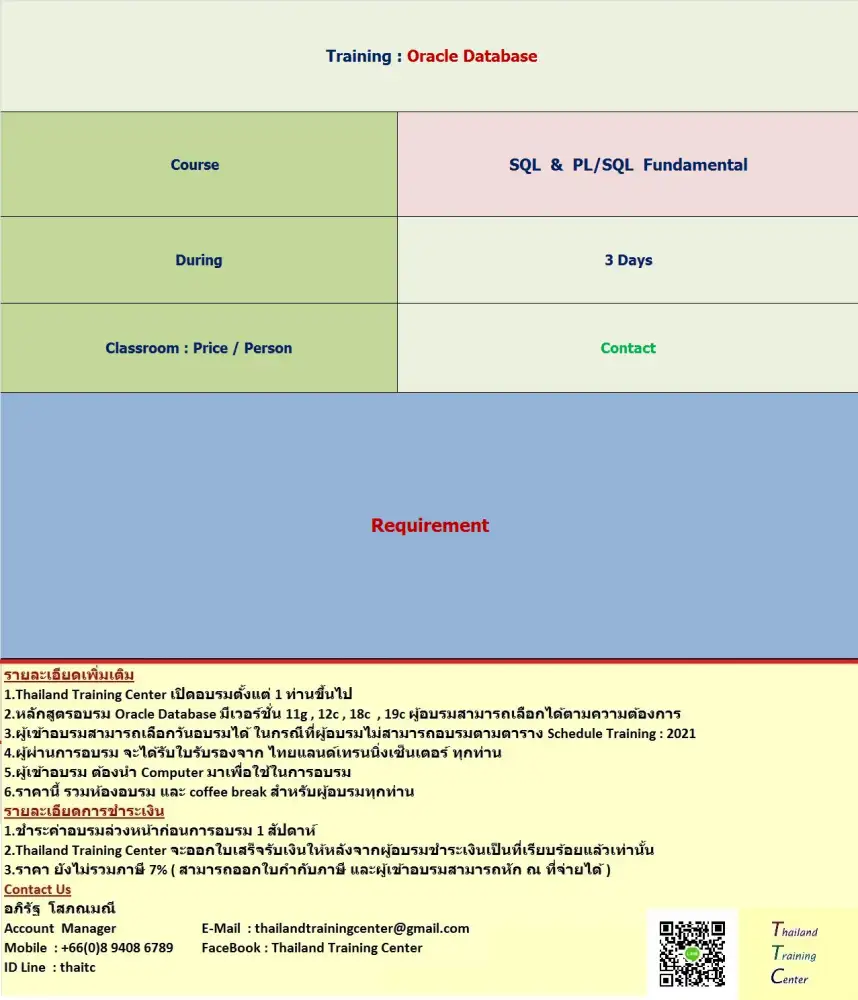 เปิดอบรมหลักสูตร Oracle Database : SQL and PL/SQL Fundamental