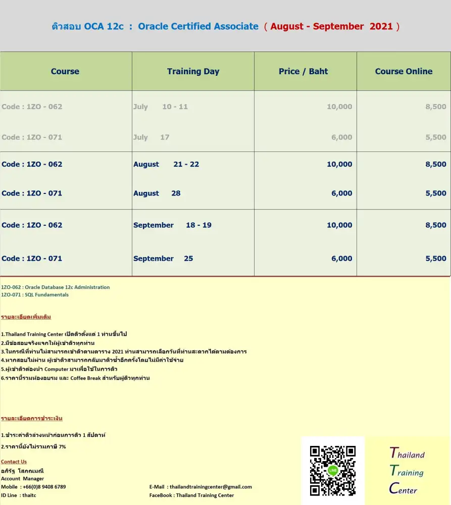 Thailand Training Center เปิดติวข้อสอบ OCA 12c เพื่อสอบใบเซอร์ Oracle Certified Associate