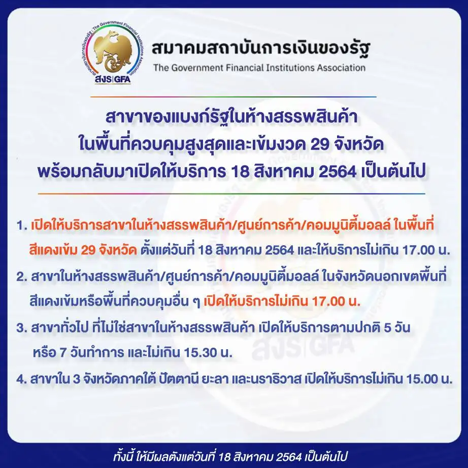 (เพิ่มเติม) แบงก์ พร้อมกลับมาเปิดให้บริการสาขาในห้างฯ วันนี้ตามมติ ศบค.