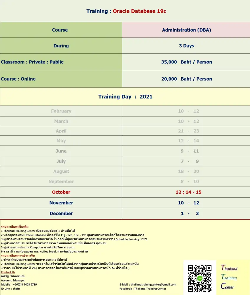 เปิดอบรมหลักสูตร Oracle Database 19c : Administration ( DBA )
