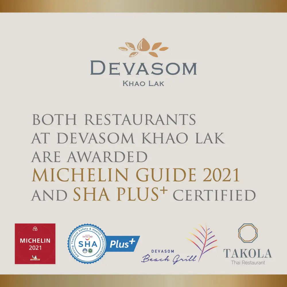 Devasom Khao Lak's both restaurants are awarded MICHELIN Guide and SHA Plus+ Certified