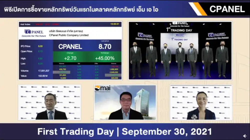 HILITE: (เพิ่มเติม) CPANEL เปิดเทรดวันแรกที่ 8.70 บาท สูงกว่าราคาขาย IPO 45%
