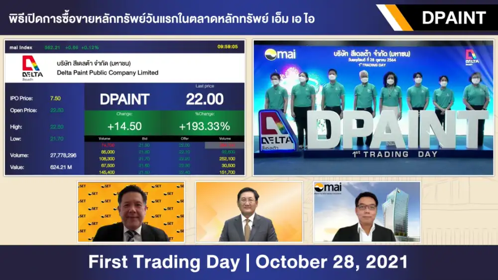 DPAINT เริ่มซื้อขายในตลาดหลักทรัพย์ เอ็ม เอ ไอ วันแรก