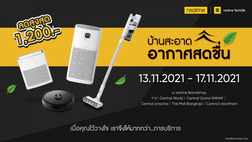realme เปิดตัว realme TechLife Air Purifier Pro โดดเด่นด้วยฟิลเตอร์มัลติฟังก์ชั่นแบบ 3 in 1 พร้อมจัดฟรีเวิร์กช้อปสอนการใช้งาน 13-17 พ.ย. 64