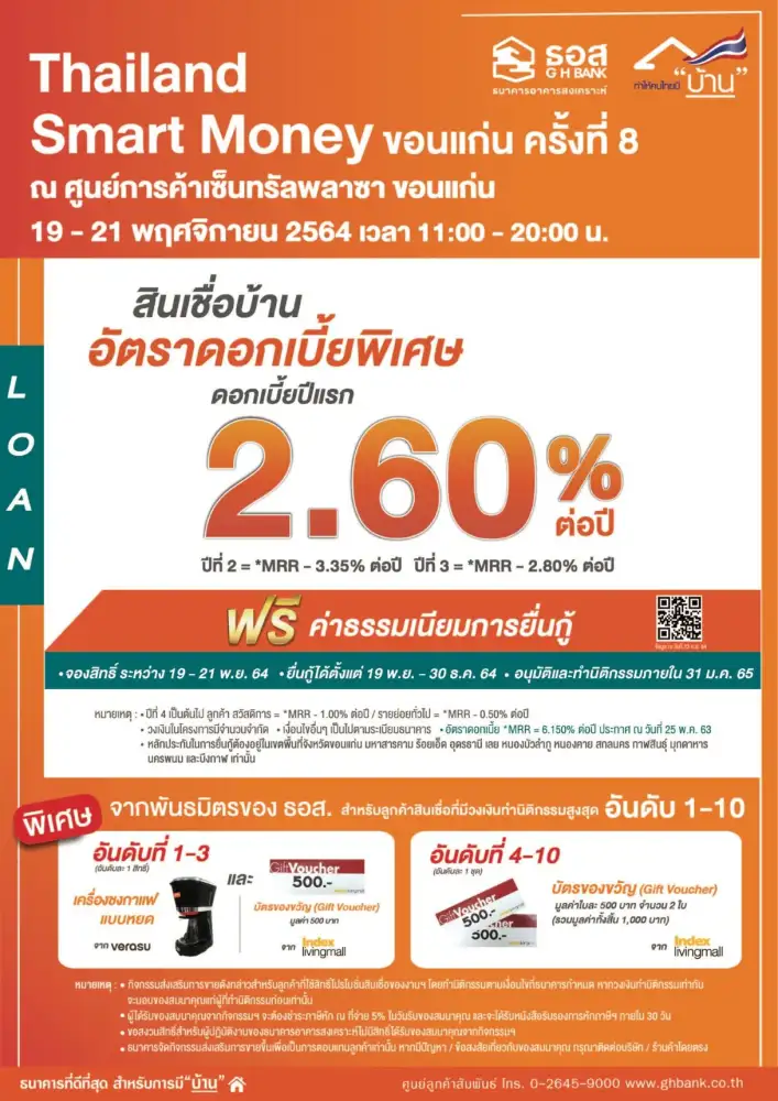 ธอส. จัดโปรโมชั่นสินเชื่อ-เงินฝากร่วมงาน Thailand Smart Money 2021 ขอนแก่น