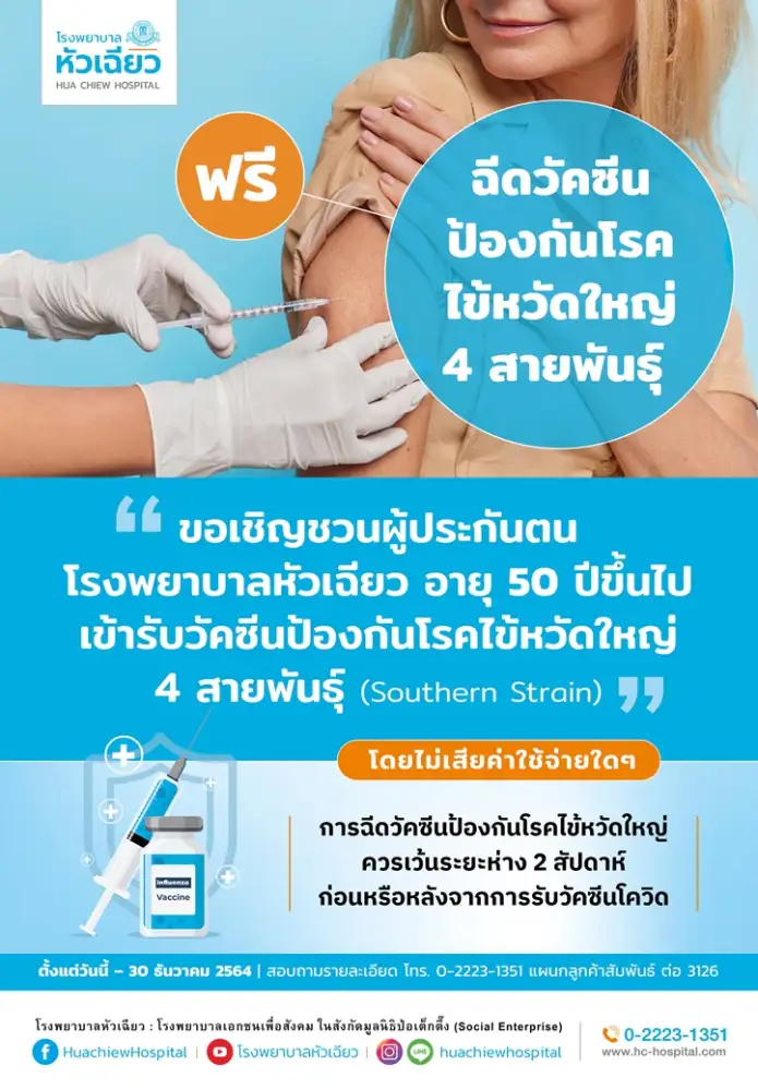ขยายเวลาการให้บริการรับวัคซีนไข้หวัดใหญ่ สำหรับผู้ประกันตน อายุ 50 ปีขึ้นไป