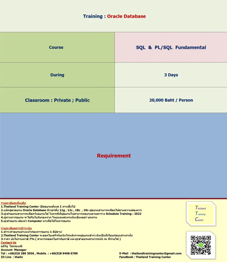 เปิดอบรมหลักสูตร Oracle Database : SQL and PL/SQL Fundamental