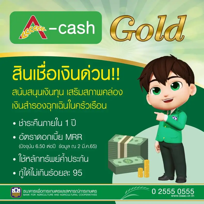 ธ.ก.ส.ออกสินเชื่อ A-Cash Gold เสริมสภาพคล่องเกษตรกร ลดปัญหาหนี้นอกระบบ