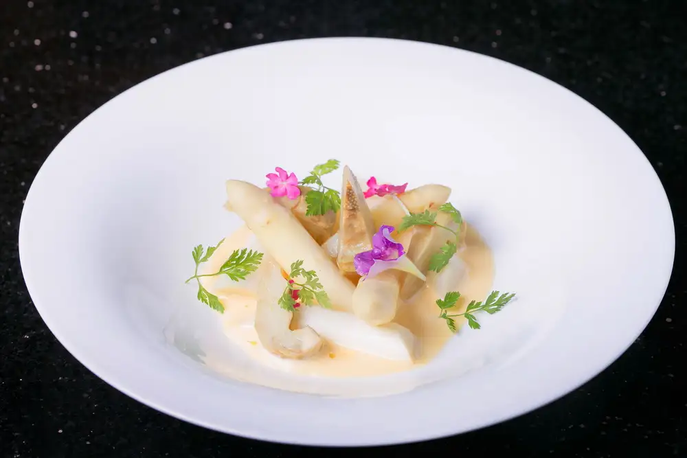 Seasonal white Asparagus at Red Sky restaurant Centara Grand at CentralWorld