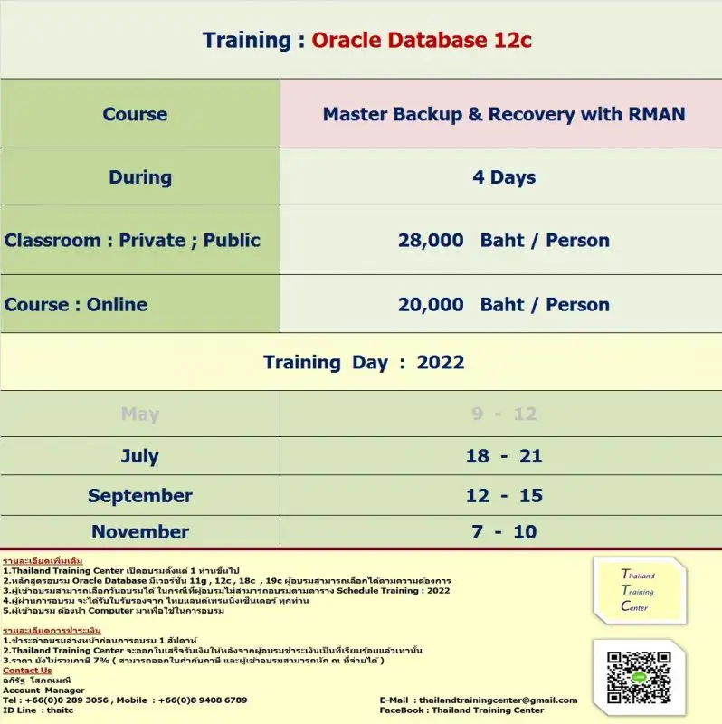 เปิดอบรมหลักสูตร Oracle Database 12c : Master Backup & Recovery with RMAN