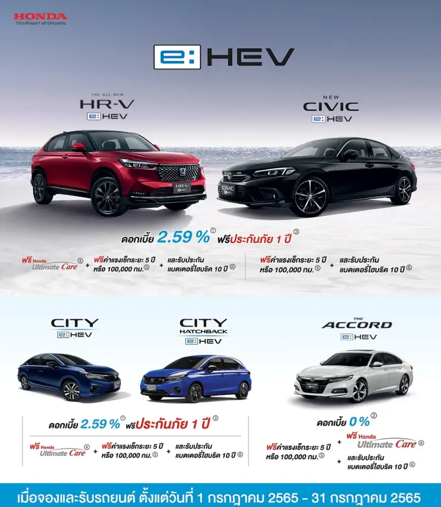 ฮอนด้า ตอกย้ำกระแสยนตรกรรมฟูลไฮบริด e:HEV ชูไฮไลต์ 'ซีวิค อี:เอชอีวี ใหม่' พร้อมด้วยทัพยนตรกรรมยอดนิยมในหลากหลายเซกเมนต์ จัดแสดงในงาน Fast Auto Show 2022
