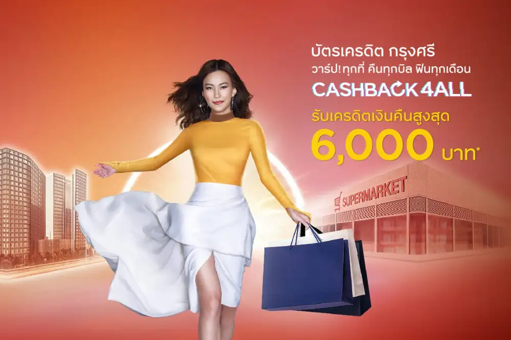 บัตรเครดิต กรุงศรี คืนคุ้มทุกการช้อป รับเครดิตเงินคืนรวมสูงสุด 6,000 บาท