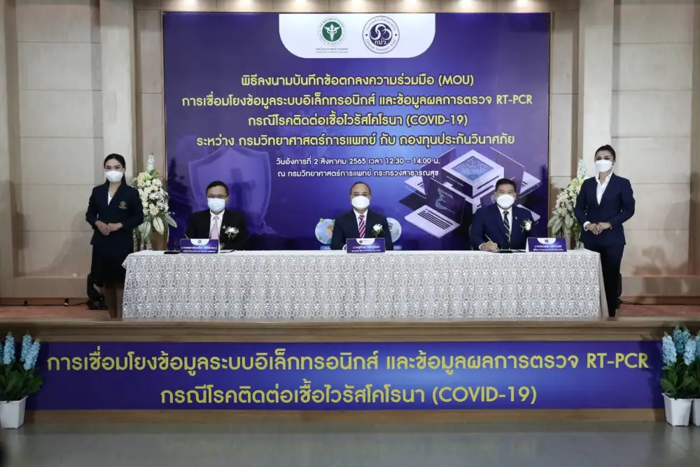 กรมวิทยาศาสตร์การแพทย์ จับมือ กองทุนประกันวินาศภัย จัดทำบันทึกข้อตกลงความร่วมมือ เชื่อมโยงข้อมูลผลตรวจ RT-PCR ผู้ติดเชื้อโควิด 19 เจอ จ่าย จบ