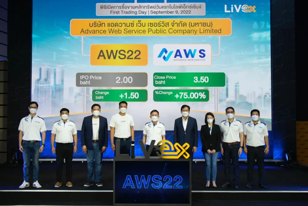 HILITE: AWS22 หุ้นตัวแรก LiVEx เปิดเทรดวันแรก 3.50 บาท สูงกว่า IPO 75%