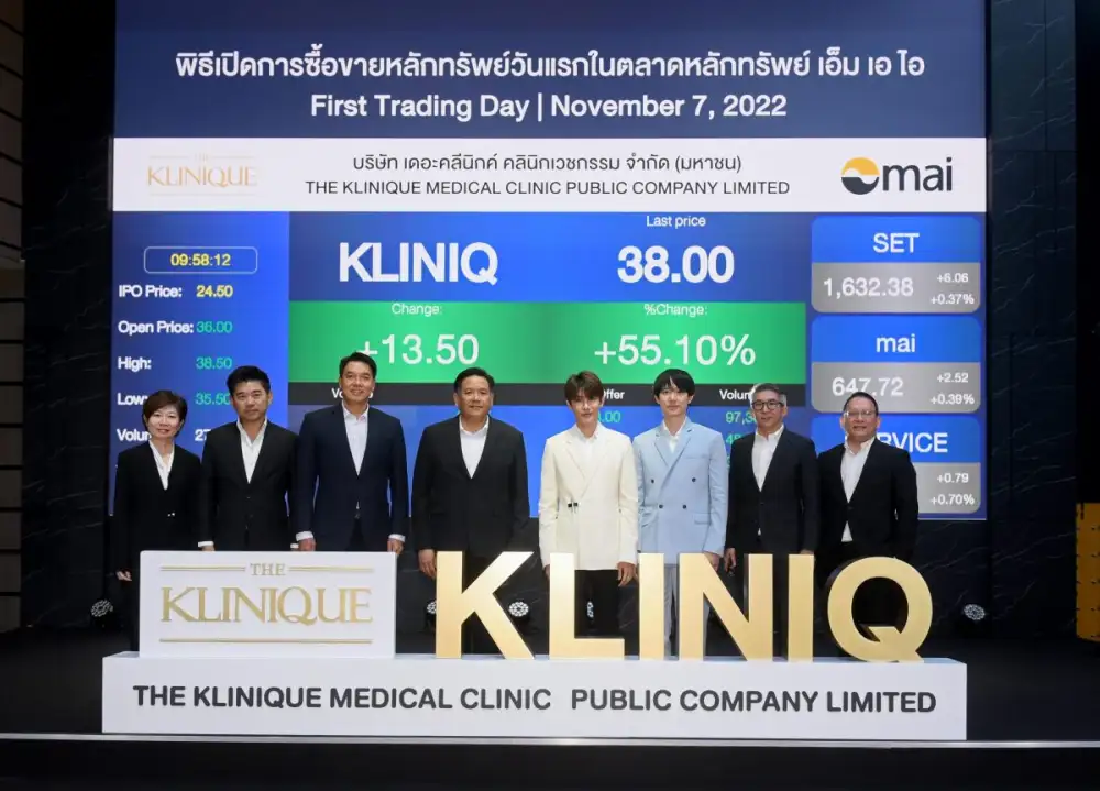 KLINIQ เริ่มซื้อขายในตลาดหลักทรัพย์ เอ็ม เอ ไอ วันแรก