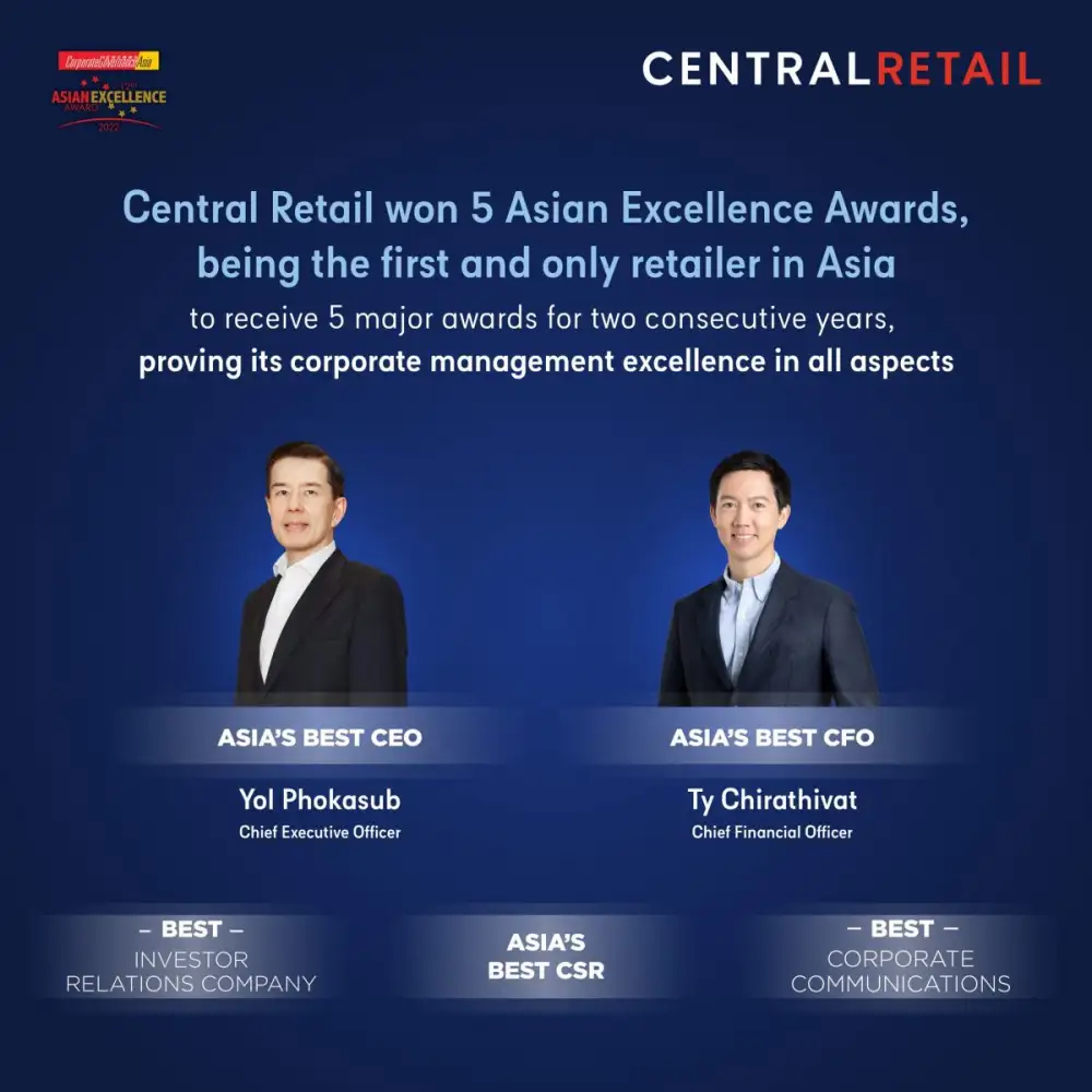 Central Retail, the first and only retailer in Asia, to receive 5 major Asian Excellence Awards 2022 for two consecutive years