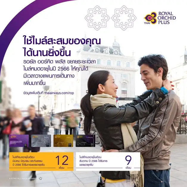 การบินไทยขยายอายุไมล์สะสม รอยัล ออร์คิด พลัส ที่หมดอายุในปี 2566