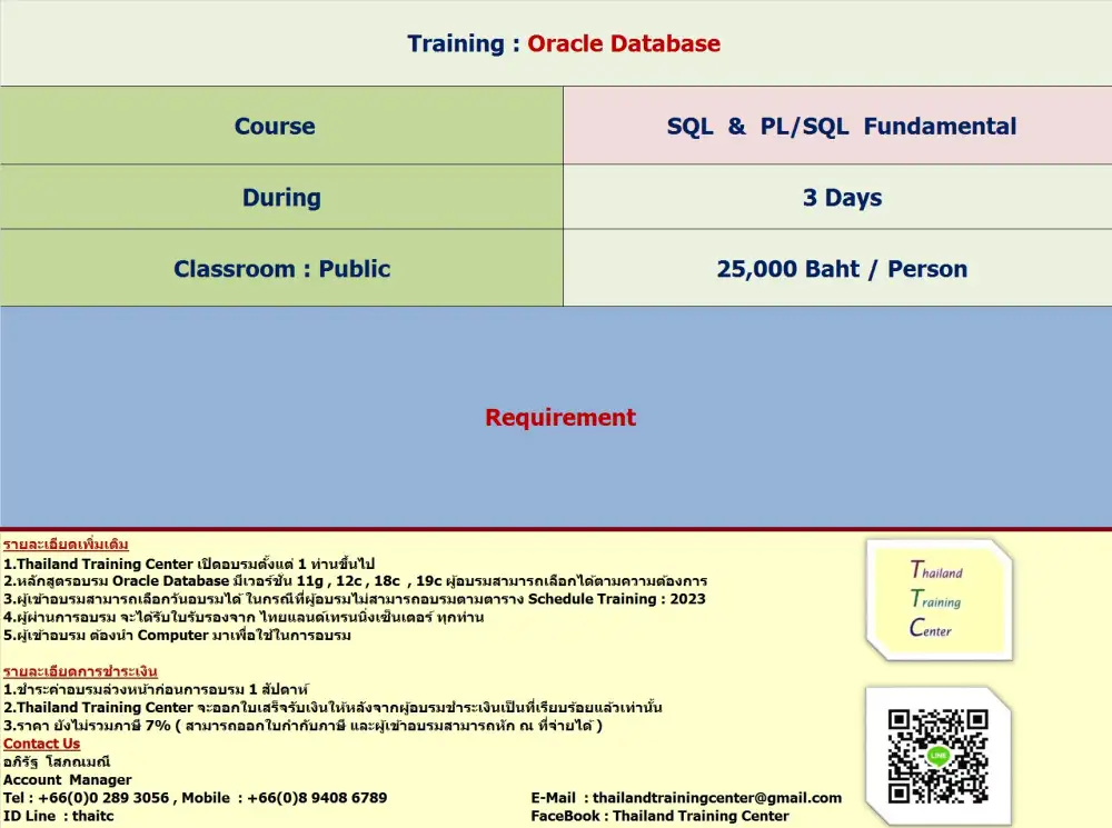 เปิดอบรมหลักสูตร Oracle Database : SQL and PL/SQL Fundamental