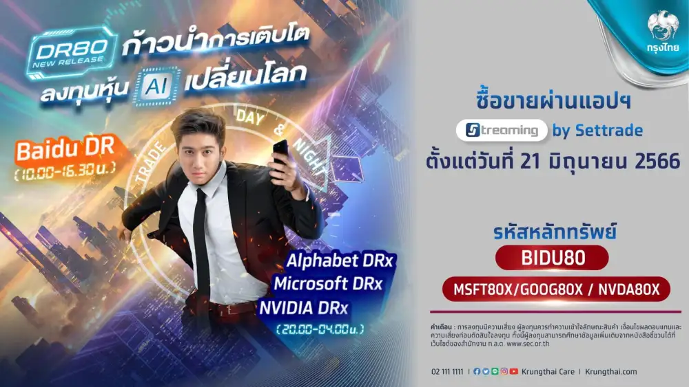 KTB ก้าวนำเทรนด์ AI เสนอขาย DR และ DRx อ้างอิง 4 หุ้นเทคชั้นนำสหรัฐ-จีนดีเดย์ 21 มิ.ย.