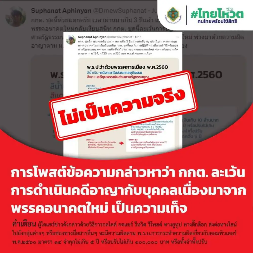 เลือกตั้ง'66: กกต.แจงเฟคนิวส์! แจกใบแดง 10 ส.ส.ก้าวไกล-ละเว้นยุบพรรคอนาคตใหม่