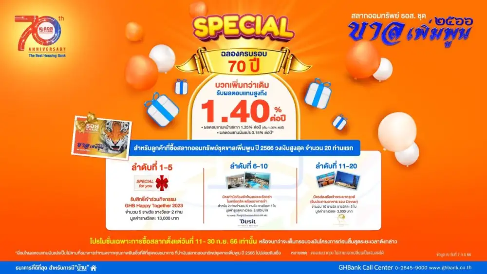 พิเศษสุด!! ฉลองครบรอบ 70 ปี ธอส. ซื้อสลากออมทรัพย์ ชุด