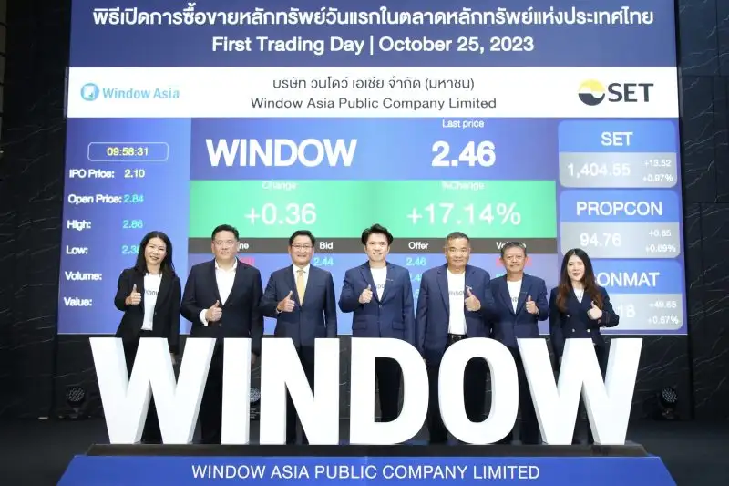 WINDOW เปิดขายหลักทรัพย์วันแรก ราคาเปิดกว่า 35.24% จากราคาไอพีโอที่ 2.10 บาท/หุ้น