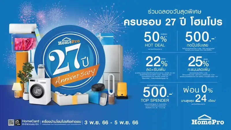 โฮมโปร Anniversary ฉลองครบ 27 ปี แทนคำขอบคุณ ในวันสุดพิเศษ เอาใจขาช้อป…ทั้งลด! ทั้งรับเพิ่ม!