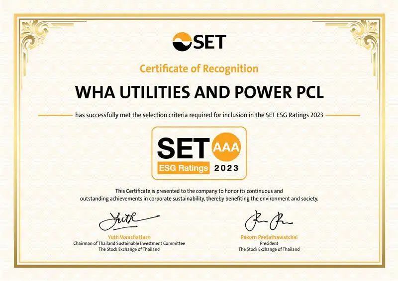 WHAUP ได้รับผลการประเมิน SET ESG Ratings ปี 2566 สูงสุดที่ระดับ 