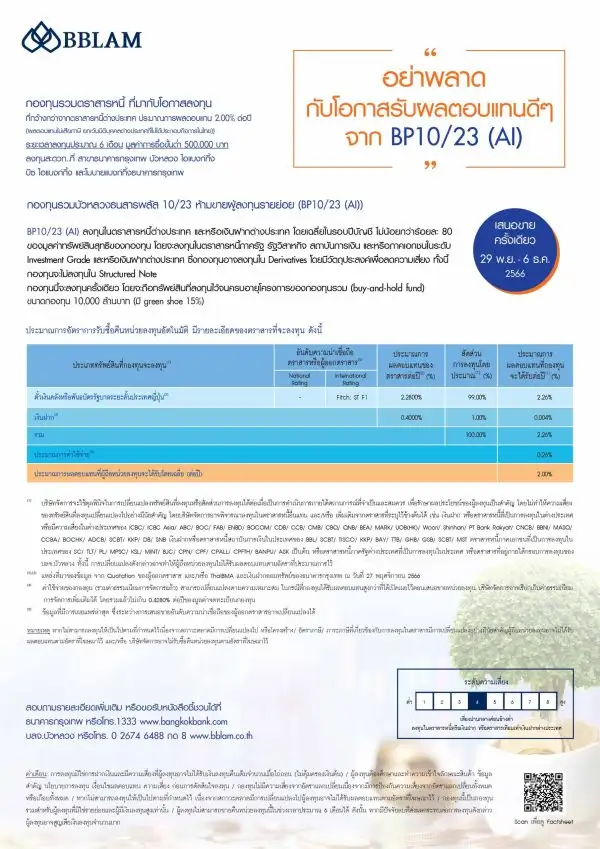 BBLAM เสนอขาย IPO 'BP10/23 (AI)' วันที่ 29 พ.ย. - 6 ธ.ค. นี้