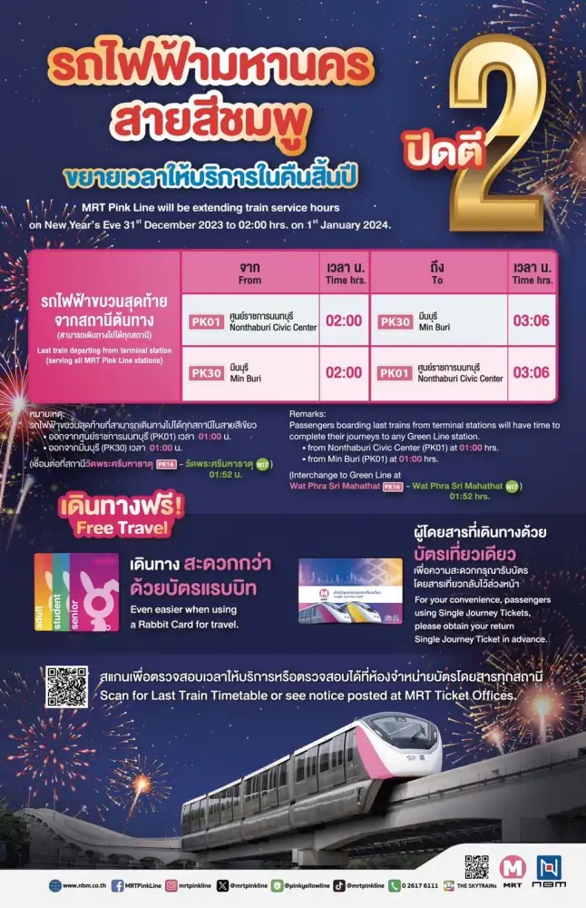 รฟม.จัดให้! ขยายเวลาเดินรถ MRT คืนข้ามปีถึงตี 2