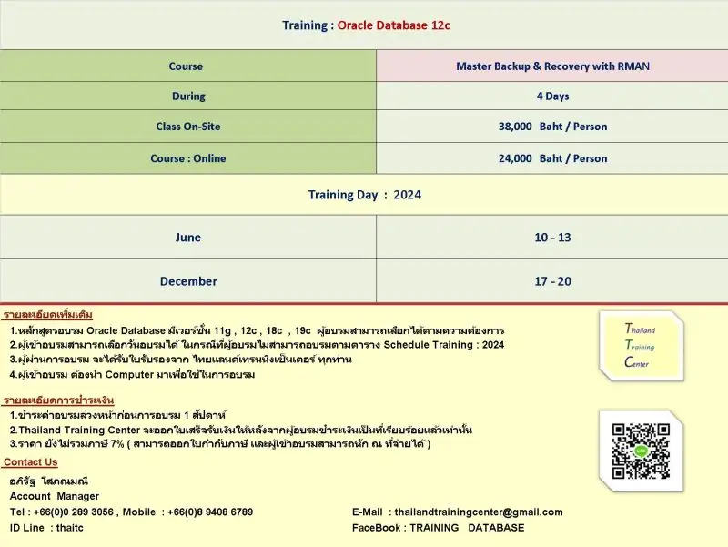 เปิดอบรมหลักสูตร Oracle Database 12c : Master Backup & Recovery with RMAN
