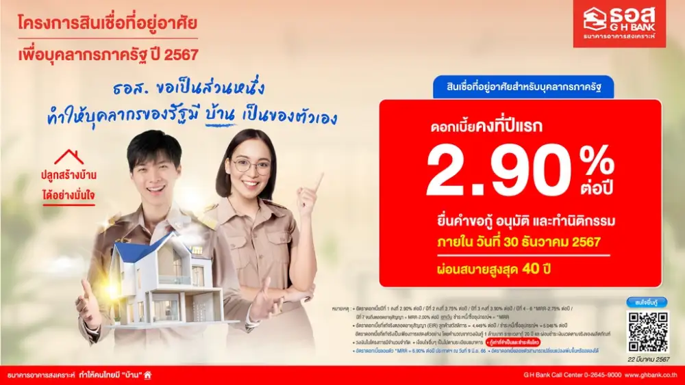 ธอส. อยากให้คนไทยมีบ้าน จัด 2 โครงการสินเชื่อดอกเบี้ยต่ำ วงเงิน 3 หมื่นลบ.