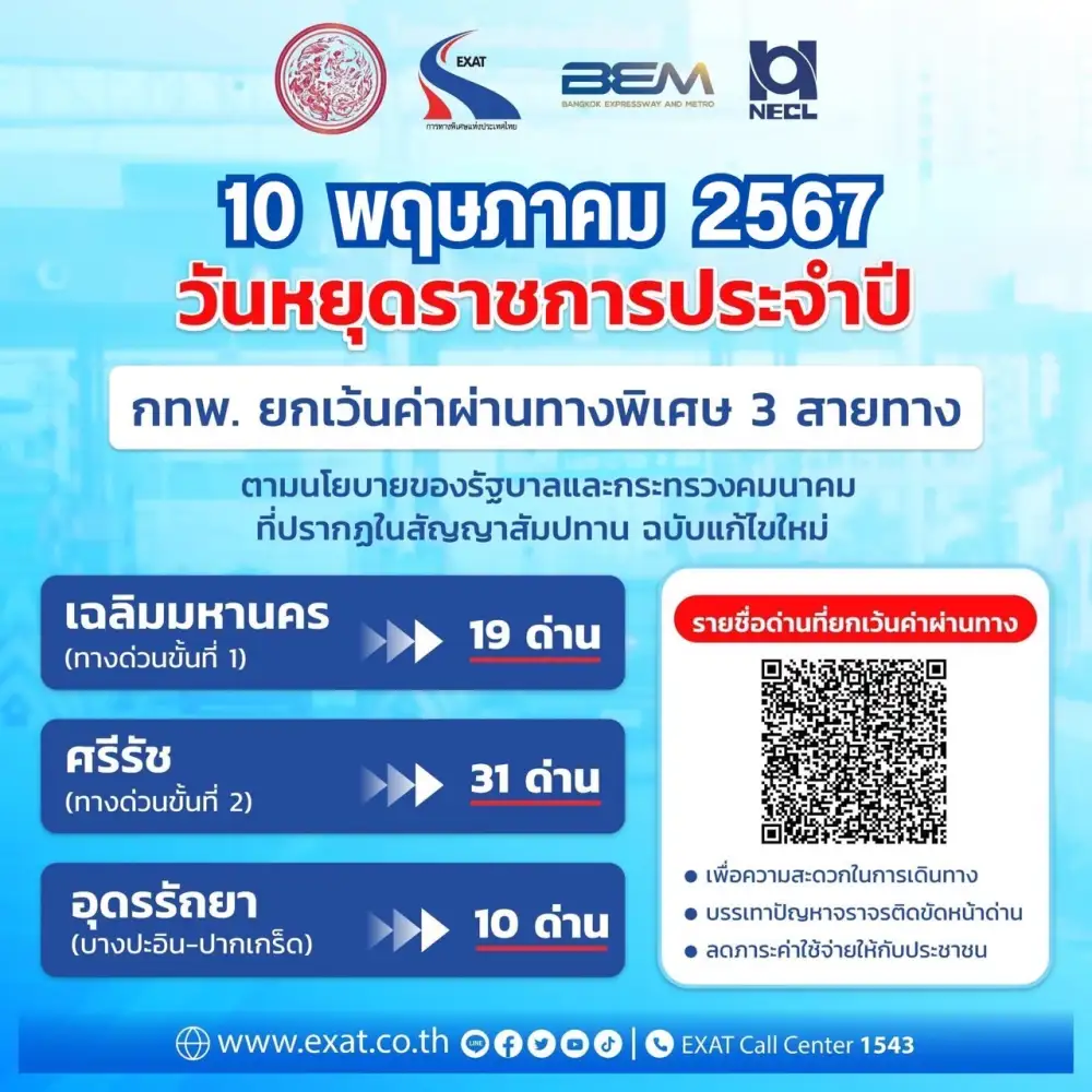 ขึ้นทางด่วนฟรี 3 เส้นทาง! วันพืชมงคล 10 พ.ค.นี้