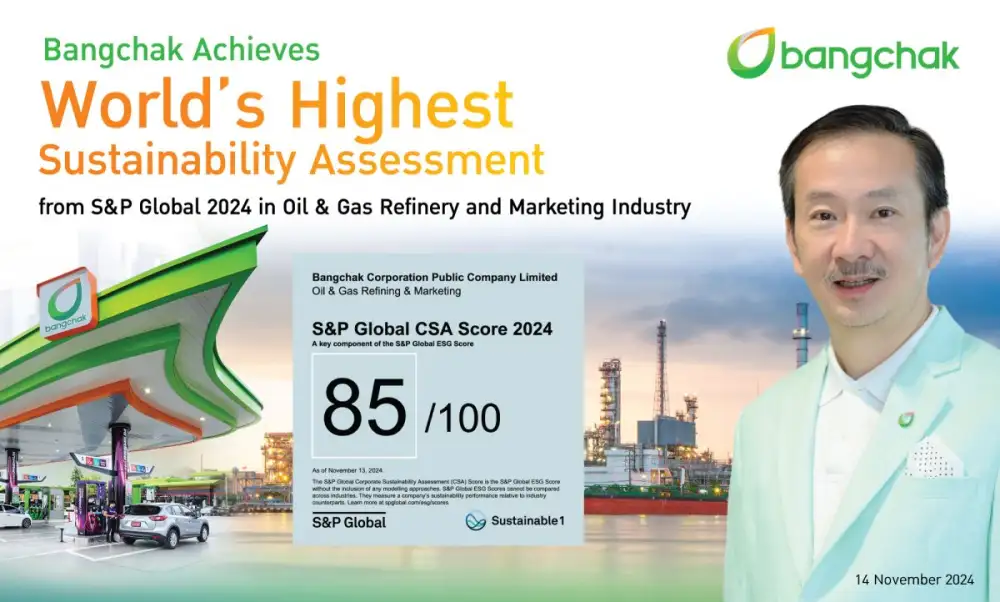 Bangchak Achieves World's Highest Sustainability Assessment from S&P Global 2024 in Oil & Gas Refinery and Marketing Industry