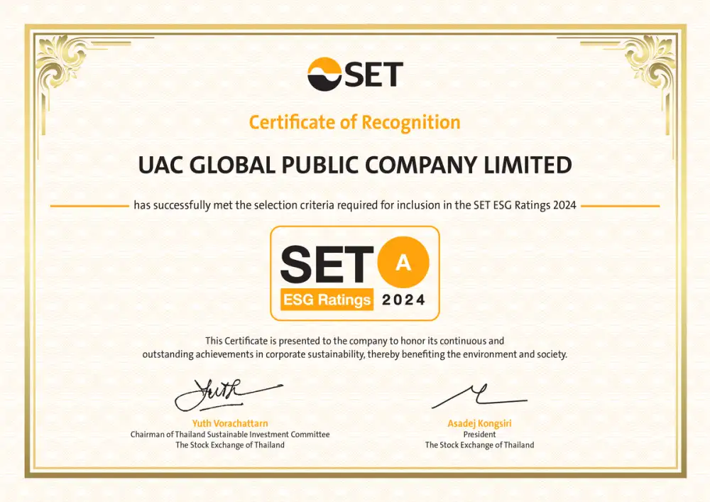 UAC คว้าผลประเมินหุ้นยั่งยืน SET ESG Rating ปี 2567 ระดับ