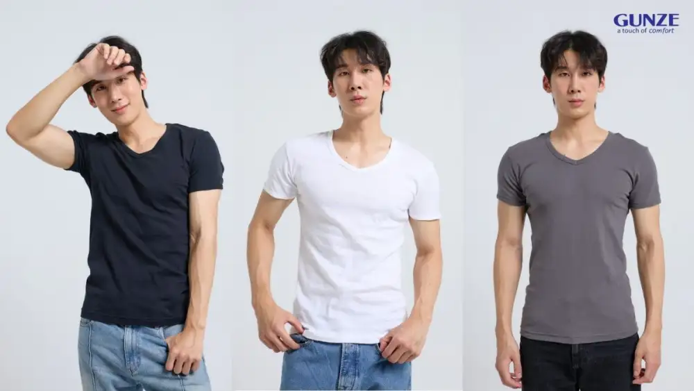 เสื้อยืดผู้ชายแขนสั้น คอวี สุดคูล จาก GUNZE (กุนเซ่)