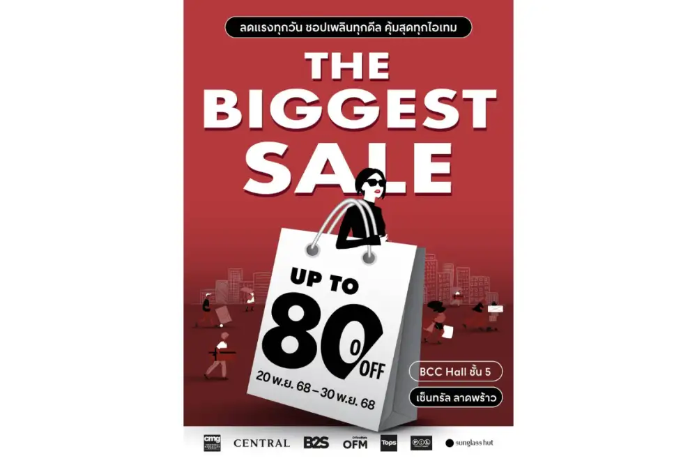 The Biggest Sale มหกรรมงานเซลใหญ่ท้ายปี ลดสูงสุด 80% ลดแรงทุกวัน ชอปเพลินทุกดีล คุ้มสุดทุกไอเทม