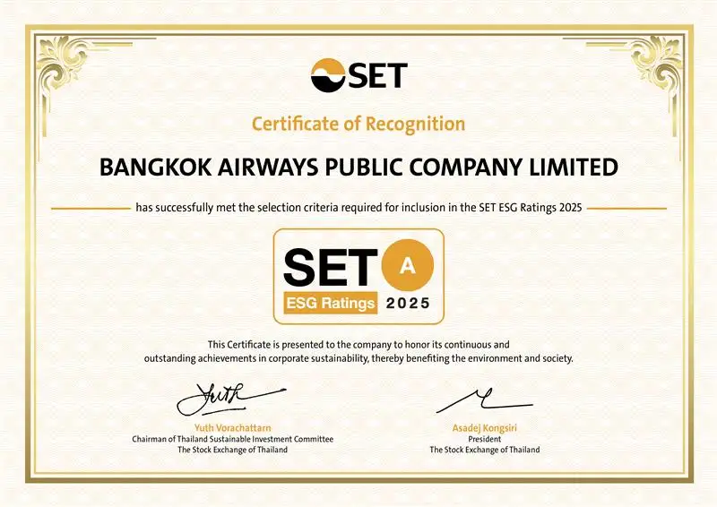 บางกอกแอร์เวย์ส (BA) คว้าหุ้นยั่งยืน 