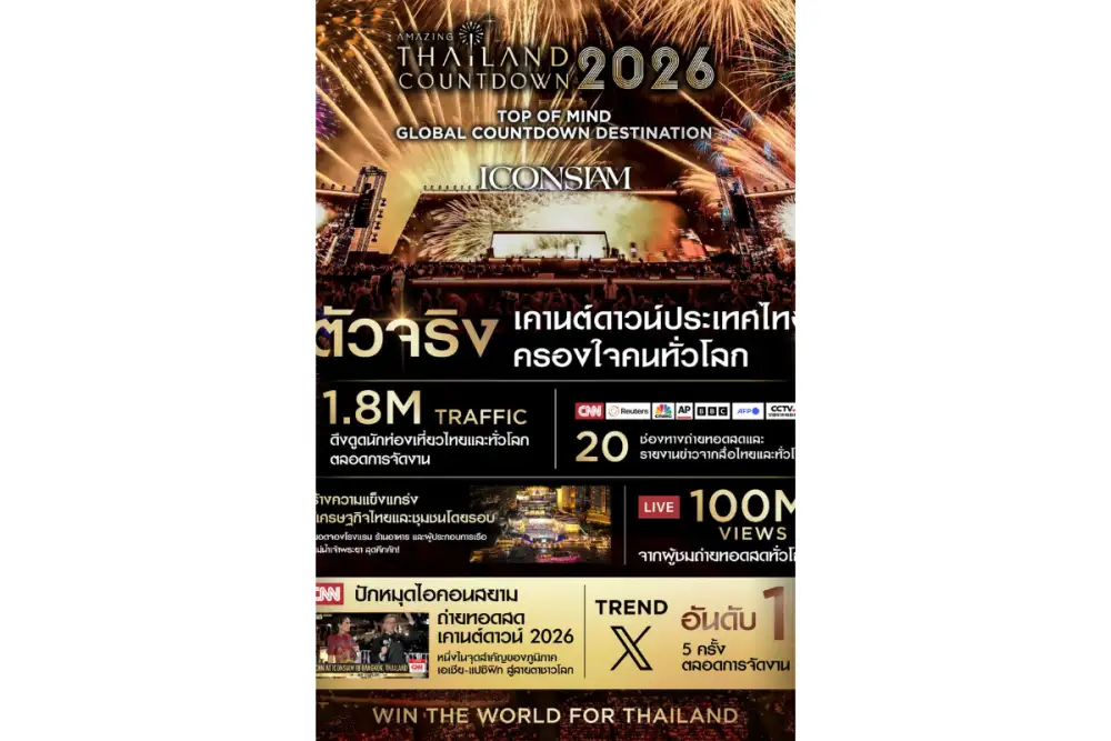 ไอคอนสยาม ตัวแทนเคานต์ดาวน์ประเทศไทย ชนะใจเวทีโลก สร้างประวัติศาสตร์อีกครั้งผ่านสำนักข่าวระดับโลก ตอกย้ำ Global Countdown Destination