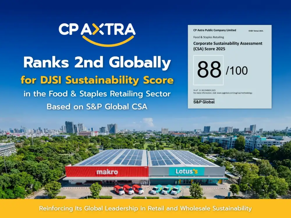 CP AXTRA Achieves 88/100 DJSI Sustainability Score Ranks 2nd Globally in the Food & Staples Retailing Sector, Reinforcing Its Global Leadership in Retail and Wholesale Sustainability