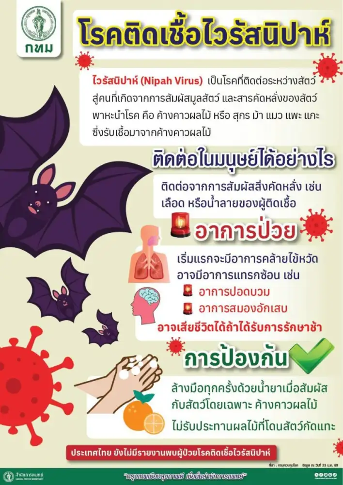 กทม. ติดตามสถานการณ์-เฝ้าระวังการแพร่ระบาดโรคติดเชื้อไวรัสนิปาห์อย่างใกล้ชิด