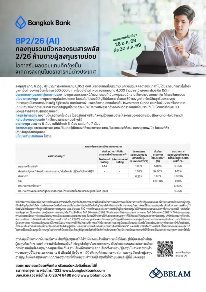 BBLAM เสนอขาย IPO 'BP2/26(AI)' วันที่ 28-30 ม.ค. 2569