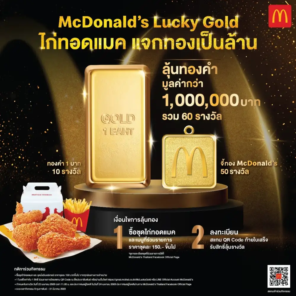 แมคโดนัลด์ ชวนลุ้นรวยทอง กับแคมเปญใหญ่แห่งปี 'ไก่ทอดแมค' แจกทองเป็นล้าน!