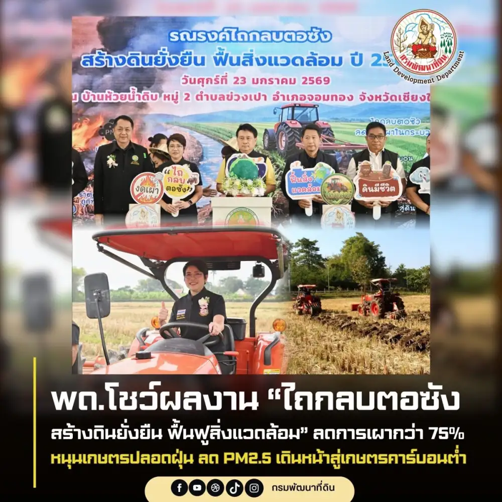 ลดการเผาได้กว่าร้อยละ 75! กรมพัฒนาที่ดิน เผยผลสำเร็จโครงการ