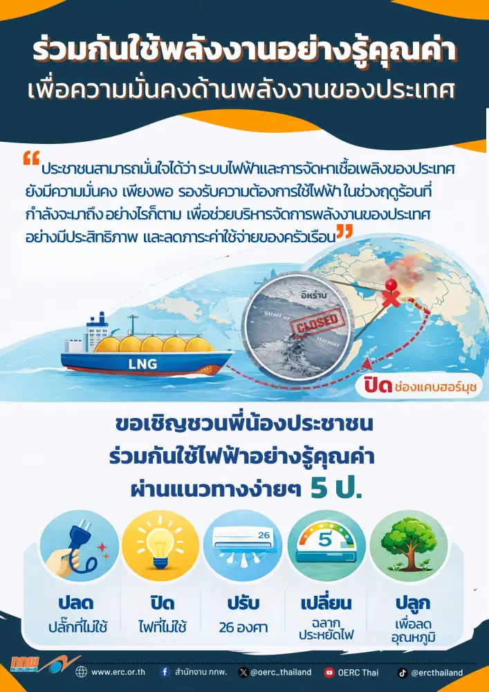 กกพ. ปรับแผนจัดหา Spot LNG เพิ่ม 3 เที่ยวเรือช่วงมี.ค.-เม.ย. นี้ รับมือสงครามตอ.กลาง เสริมความมั่นคงไฟฟ้าไทย
