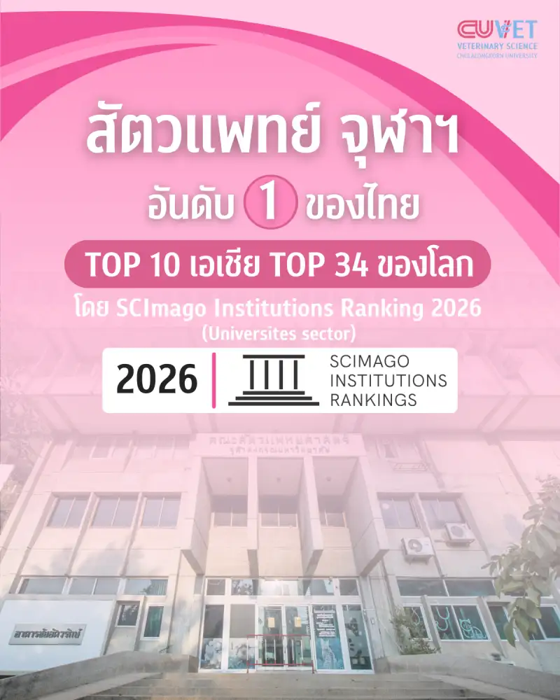 สัตวแพทย์ จุฬาฯ อันดับ 1 ของไทย TOP 10 เอเชีย อันดับ 34 ของโลก โดย SCImago Institutions Ranking 2026