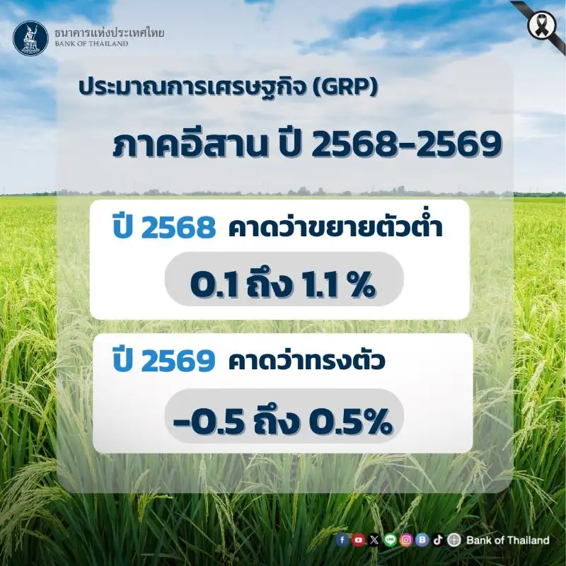 แบงก์ชาติส่องเศรษฐกิจภูมิภาคปี 69 เหนือ-อีสาน-ใต้ชะลอลงจากกำลังซื้อเปราะบาง