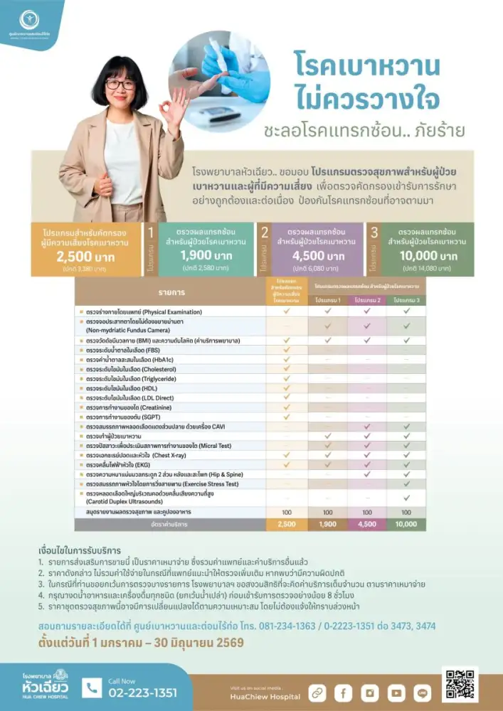โรงพยาบาลหัวเฉียว ขอมอบโปรแกรมตรวจสุขภาพสำหรับผู้ป่วยเบาหวานและผู้ที่มีความเสี่ยง